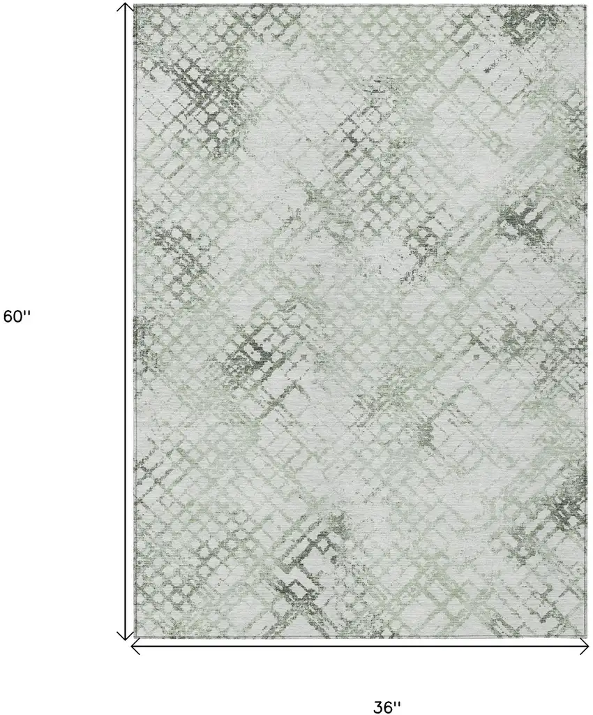 Artichoke Green And Ivory Geometric Washable Indoor Outdoor Area Rug Photo 3