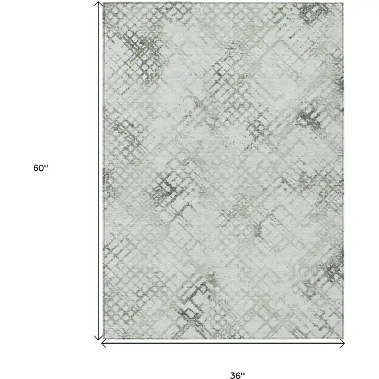 Artichoke Green And Ivory Geometric Washable Indoor Outdoor Area Rug Photo 3