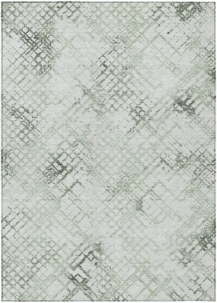 Artichoke Green And Ivory Geometric Washable Indoor Outdoor Area Rug Photo 2