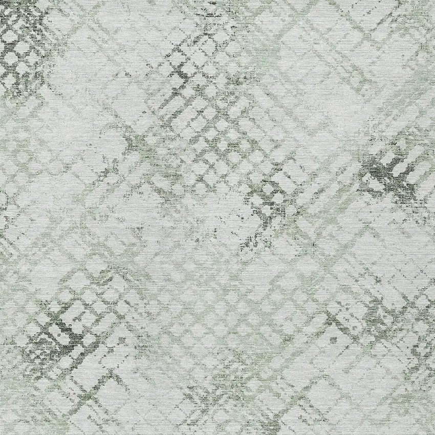 Artichoke Green And Ivory Geometric Washable Indoor Outdoor Area Rug Photo 6