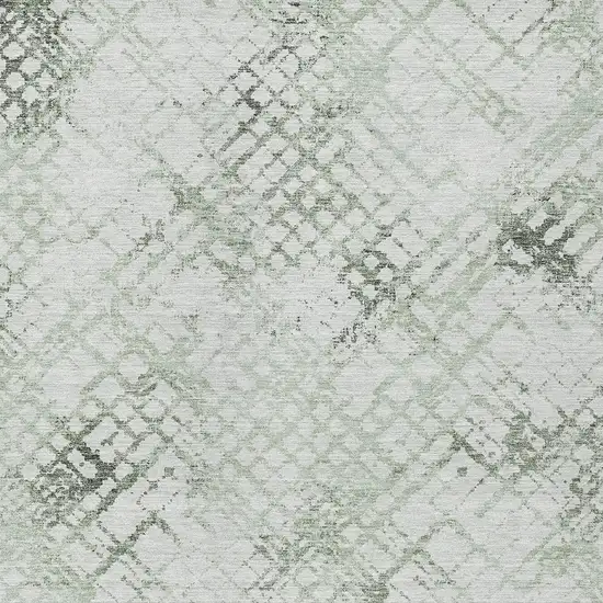 Artichoke Green And Ivory Geometric Washable Indoor Outdoor Area Rug Photo 6