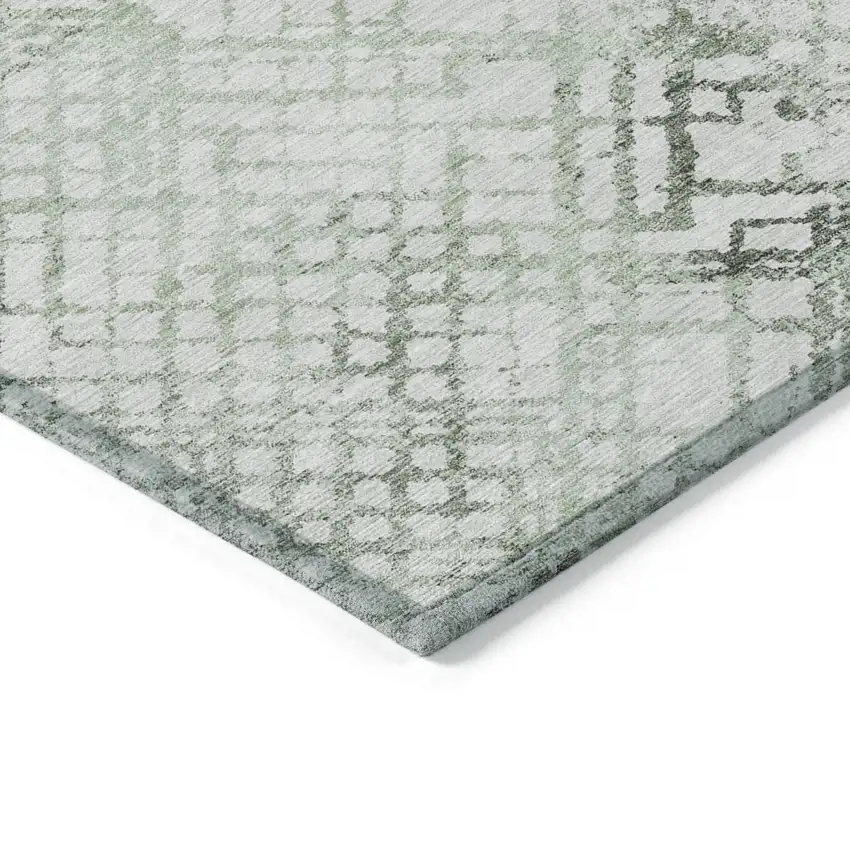 Artichoke Green And Ivory Geometric Washable Indoor Outdoor Area Rug Photo 5