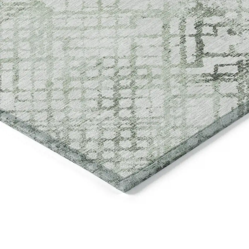 Artichoke Green And Ivory Geometric Washable Indoor Outdoor Area Rug Photo 5