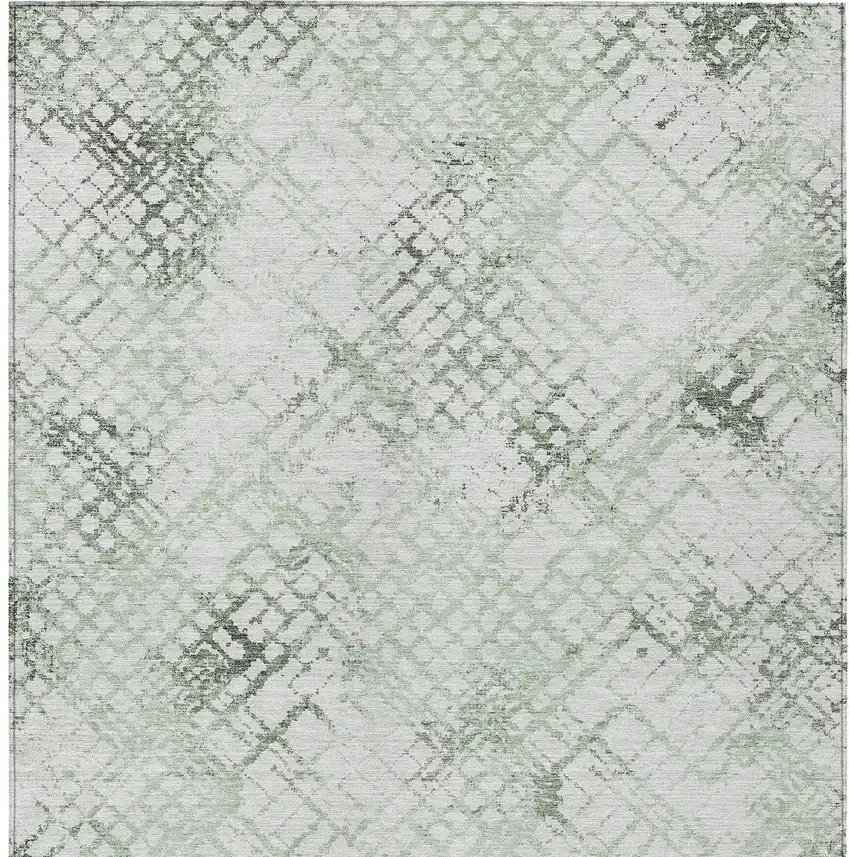 Artichoke Green And Ivory Geometric Washable Indoor Outdoor Area Rug Photo 7