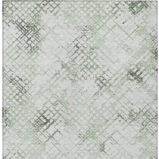 Artichoke Green And Ivory Geometric Washable Indoor Outdoor Area Rug Photo 7