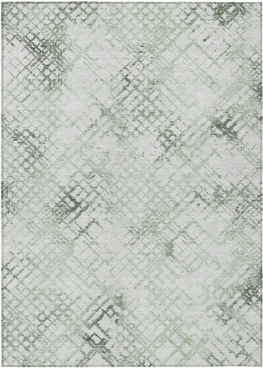 Artichoke Green And Ivory Geometric Washable Indoor Outdoor Area Rug Photo 2