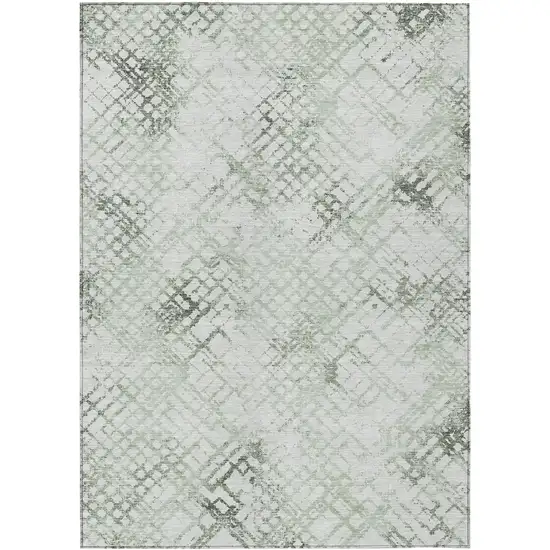 Artichoke Green And Ivory Geometric Washable Indoor Outdoor Area Rug Photo 2
