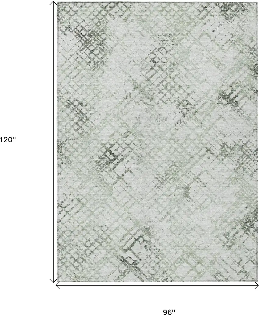 Artichoke Green And Ivory Geometric Washable Indoor Outdoor Area Rug Photo 3