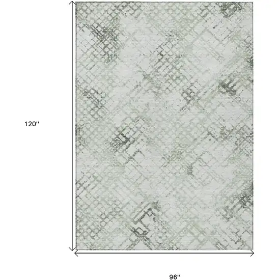 Artichoke Green And Ivory Geometric Washable Indoor Outdoor Area Rug Photo 3