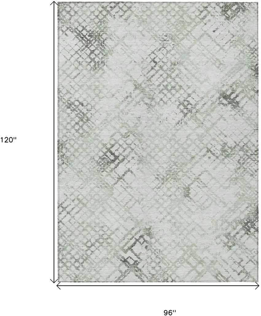 Artichoke Green And Ivory Geometric Washable Indoor Outdoor Area Rug Photo 3