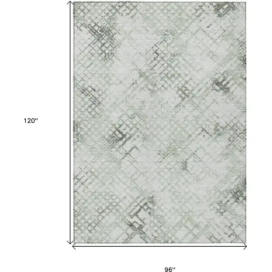 Artichoke Green And Ivory Geometric Washable Indoor Outdoor Area Rug Photo 3