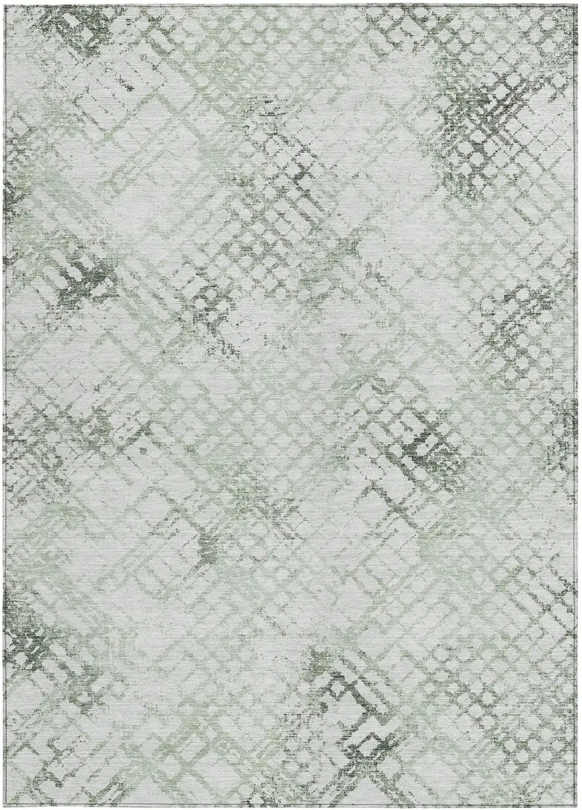 Artichoke Green And Ivory Geometric Washable Indoor Outdoor Area Rug Photo 7