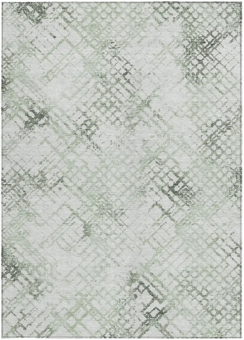 Artichoke Green And Ivory Geometric Washable Indoor Outdoor Area Rug Photo 7