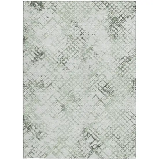 Artichoke Green And Ivory Geometric Washable Indoor Outdoor Area Rug Photo 7