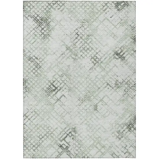 Artichoke Green And Ivory Geometric Washable Indoor Outdoor Area Rug Photo 2