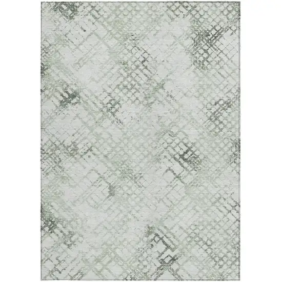 Artichoke Green And Ivory Geometric Washable Indoor Outdoor Area Rug Photo 6