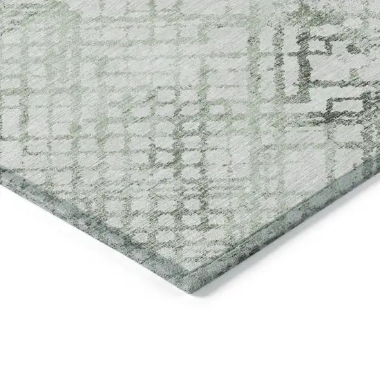 Artichoke Green And Ivory Geometric Washable Indoor Outdoor Area Rug Photo 5