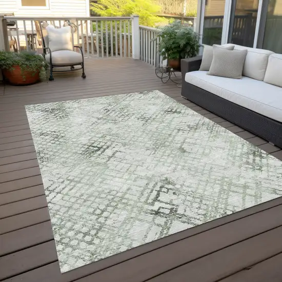 Artichoke Green And Ivory Geometric Washable Indoor Outdoor Area Rug Photo 9