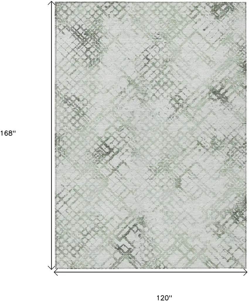 Artichoke Green And Ivory Geometric Washable Indoor Outdoor Area Rug Photo 3