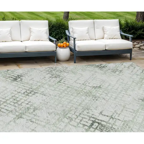 Artichoke Green And Ivory Geometric Washable Indoor Outdoor Area Rug Photo 1