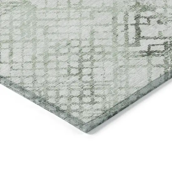 Artichoke Green And Ivory Geometric Washable Indoor Outdoor Area Rug Photo 5
