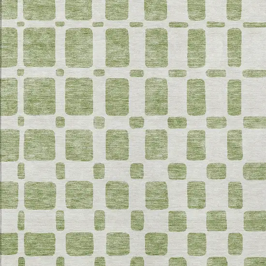 Artichoke Green And Ivory Geometric Washable Indoor Outdoor Area Rug Photo 6