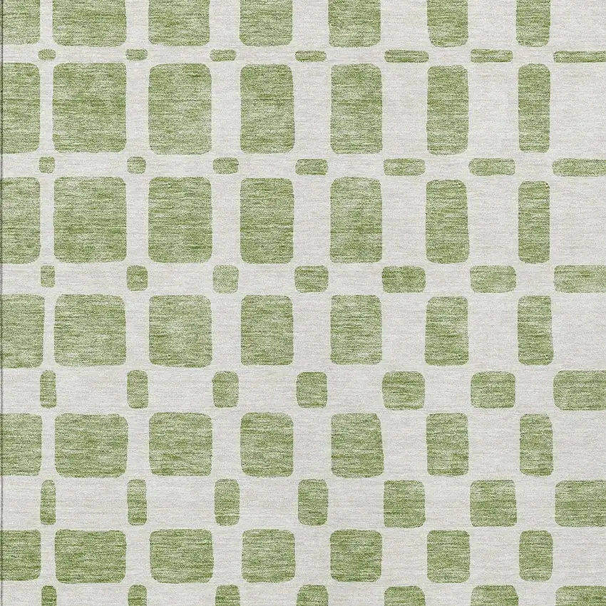 Artichoke Green And Ivory Geometric Washable Indoor Outdoor Area Rug Photo 6