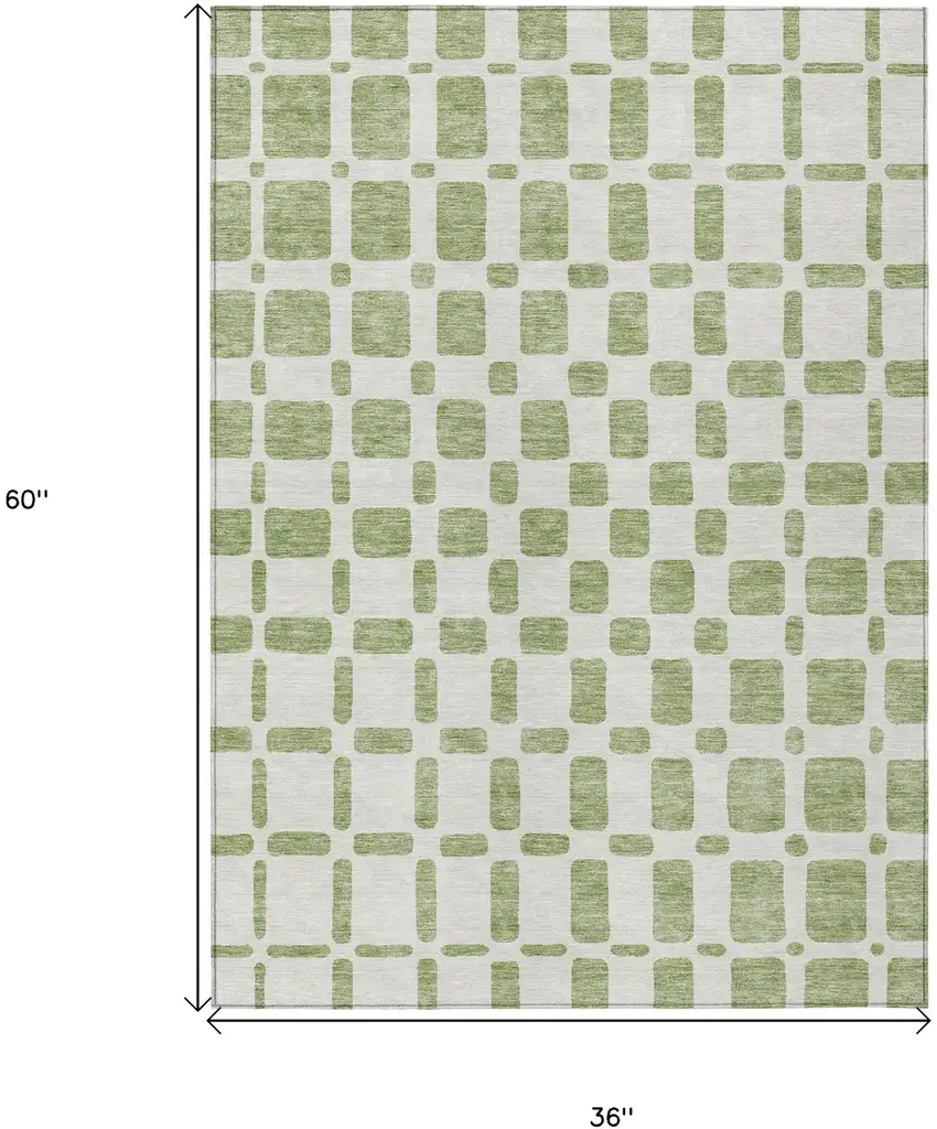 Artichoke Green And Ivory Geometric Washable Indoor Outdoor Area Rug Photo 3