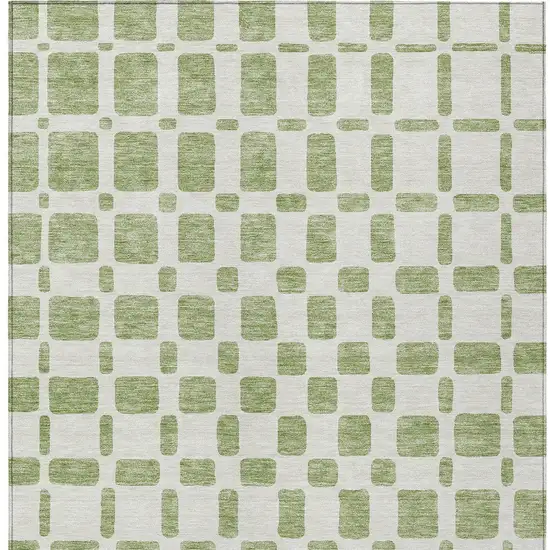 Artichoke Green And Ivory Geometric Washable Indoor Outdoor Area Rug Photo 6