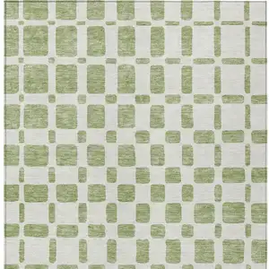 Photo of Artichoke Green And Ivory Geometric Washable Indoor Outdoor Area Rug