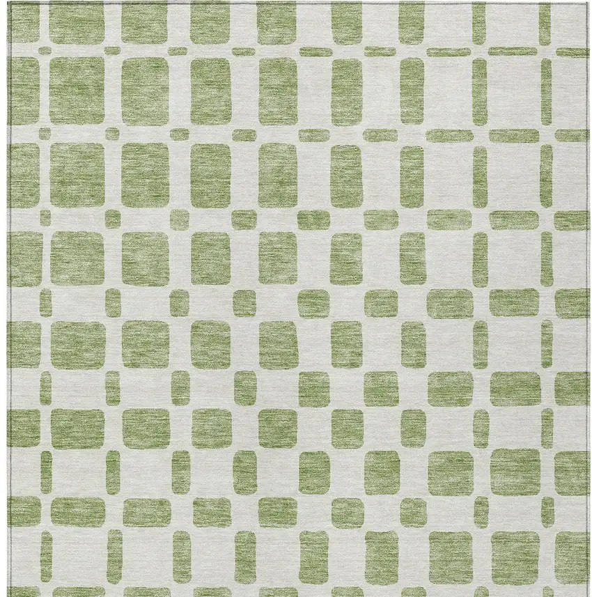Artichoke Green And Ivory Geometric Washable Indoor Outdoor Area Rug Photo 6