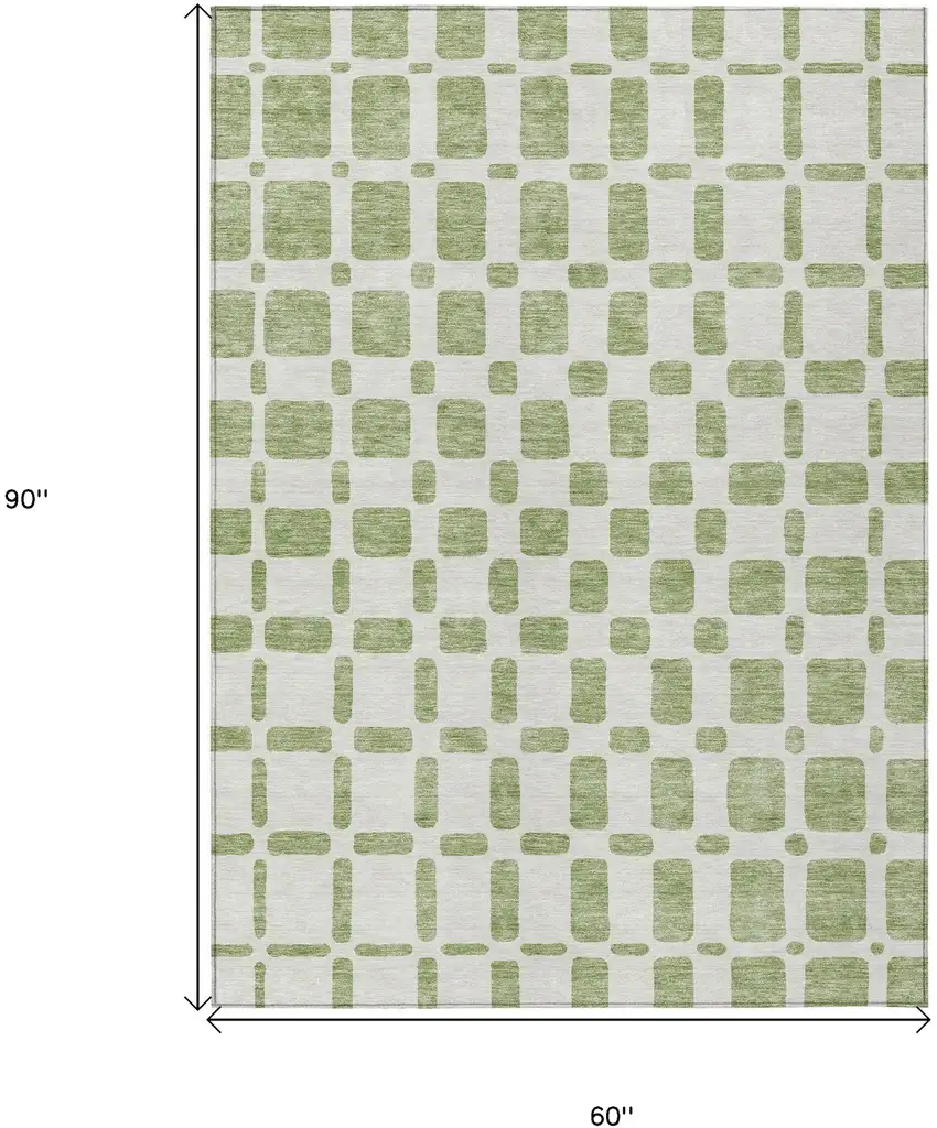 Artichoke Green And Ivory Geometric Washable Indoor Outdoor Area Rug Photo 3