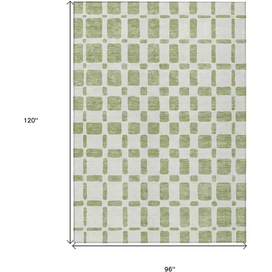 Artichoke Green And Ivory Geometric Washable Indoor Outdoor Area Rug Photo 3