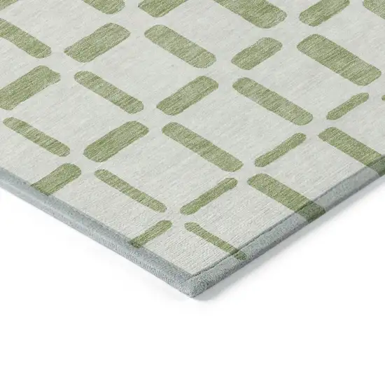 Artichoke Green And Ivory Geometric Washable Indoor Outdoor Area Rug Photo 5