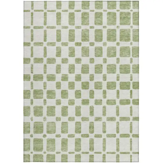 Artichoke Green And Ivory Geometric Washable Indoor Outdoor Area Rug Photo 7
