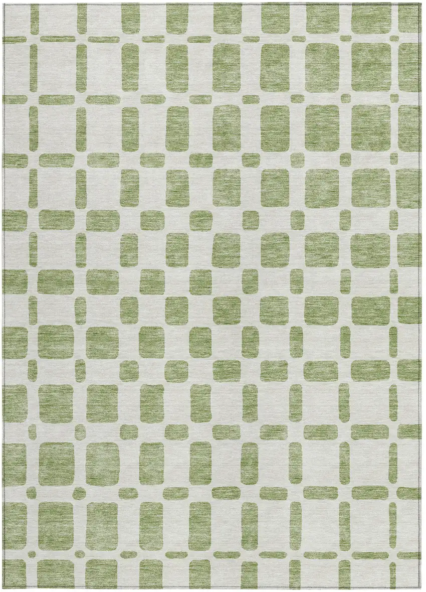 Artichoke Green And Ivory Geometric Washable Indoor Outdoor Area Rug Photo 7