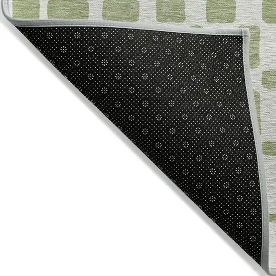 Artichoke Green And Ivory Geometric Washable Indoor Outdoor Area Rug Photo 4