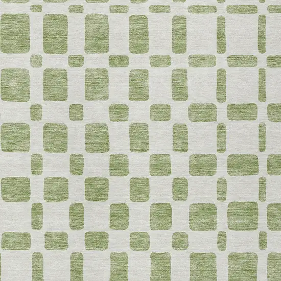 Artichoke Green And Ivory Geometric Washable Indoor Outdoor Area Rug Photo 6