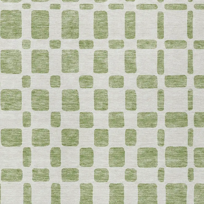 Artichoke Green And Ivory Geometric Washable Indoor Outdoor Area Rug Photo 6