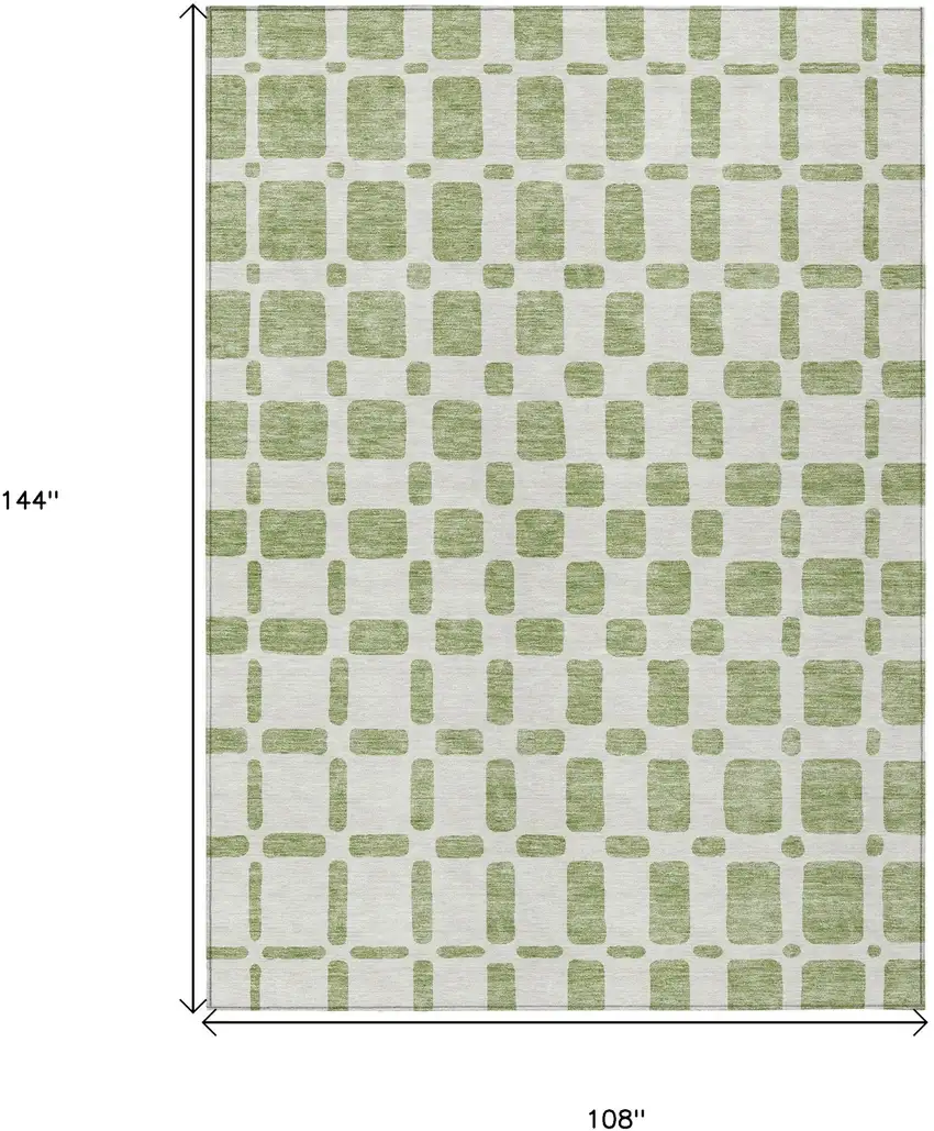 Artichoke Green And Ivory Geometric Washable Indoor Outdoor Area Rug Photo 3