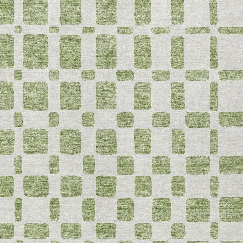 Artichoke Green And Ivory Geometric Washable Indoor Outdoor Area Rug Photo 6