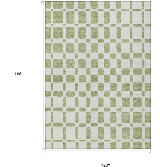 Artichoke Green And Ivory Geometric Washable Indoor Outdoor Area Rug Photo 3