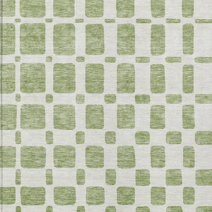 Artichoke Green And Ivory Geometric Washable Indoor Outdoor Area Rug Photo 6