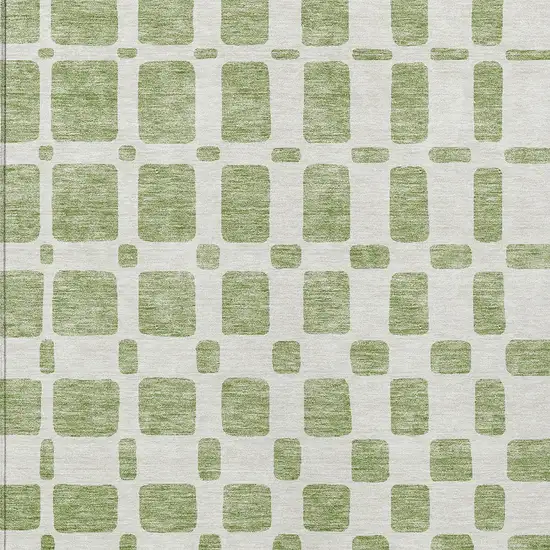 Artichoke Green And Ivory Geometric Washable Indoor Outdoor Area Rug Photo 6