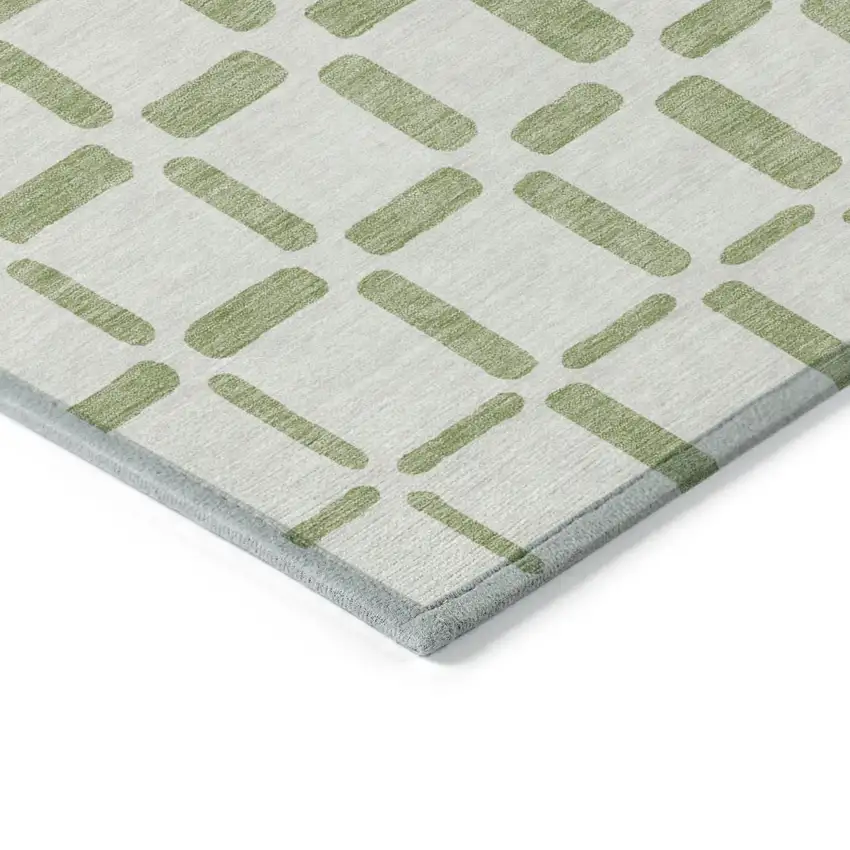 Artichoke Green And Ivory Geometric Washable Indoor Outdoor Area Rug Photo 5