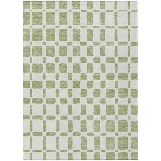 Artichoke Green And Ivory Geometric Washable Indoor Outdoor Area Rug Photo 2