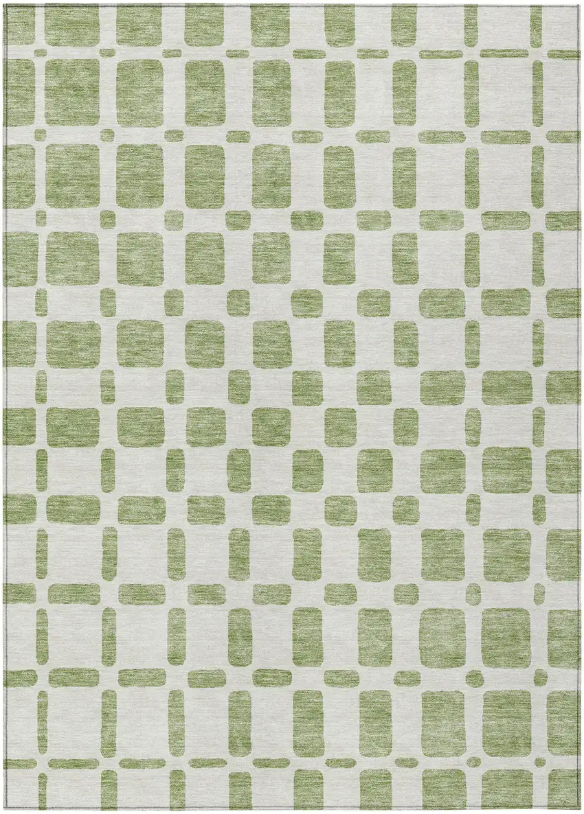 Artichoke Green And Ivory Geometric Washable Indoor Outdoor Area Rug Photo 2