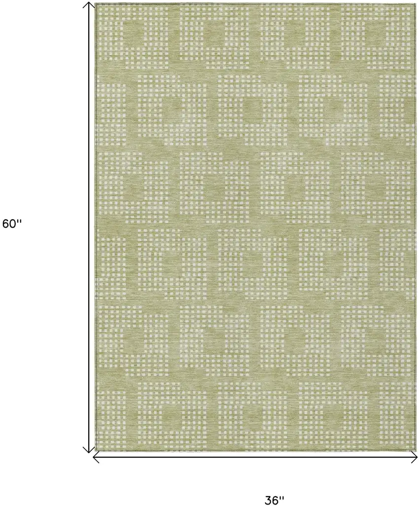 Artichoke Green And Ivory Geometric Washable Indoor Outdoor Area Rug Photo 3