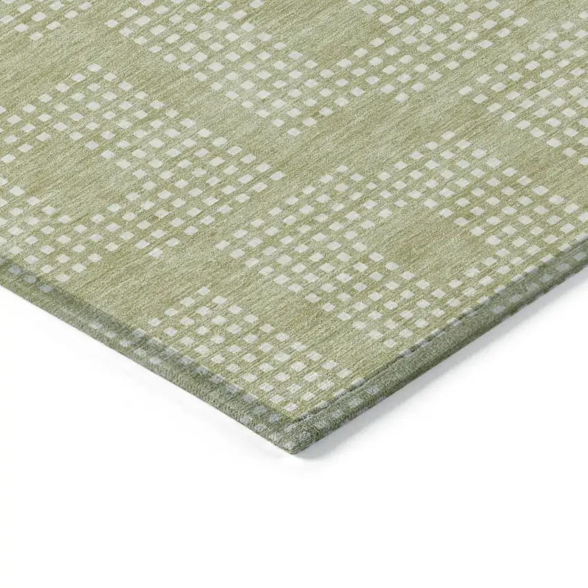 Artichoke Green And Ivory Geometric Washable Indoor Outdoor Area Rug Photo 5