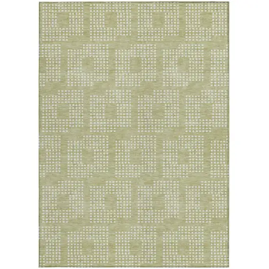 Artichoke Green And Ivory Geometric Washable Indoor Outdoor Area Rug Photo 7